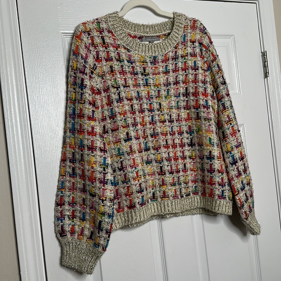 ANDREW MARC NY multi-color chunky knit shimmer tinsel sweater L - Picture 5 of 10
